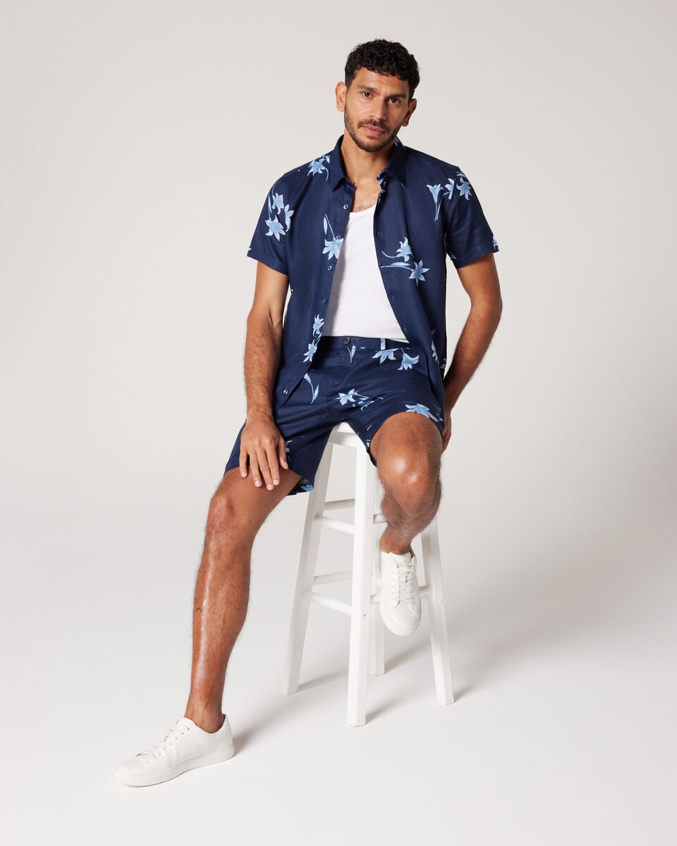 Printed Floral Linen Tailored Shorts